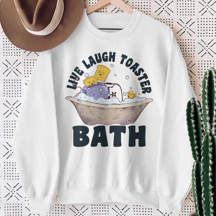 Damen Lustiger Toaster Zitat Live Laugh Toaster Bad Papa Humor Mit-Ausschnitt Sweatshirt Geschenke für alte Frauen