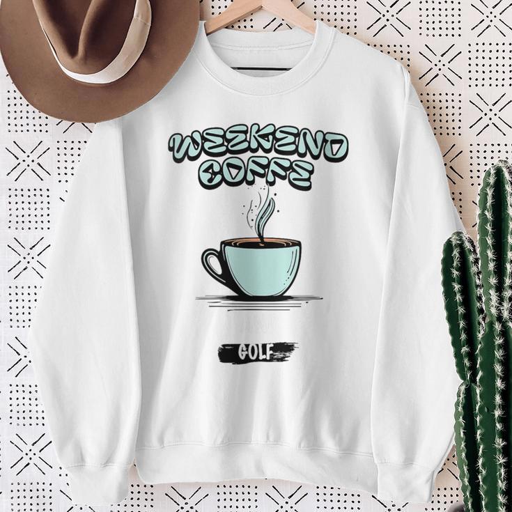 Damen Lustiger Wochenend-Kaffee Und Golf Golf-Besessen Für Papa Mit-Ausschnitt Sweatshirt Geschenke für alte Frauen