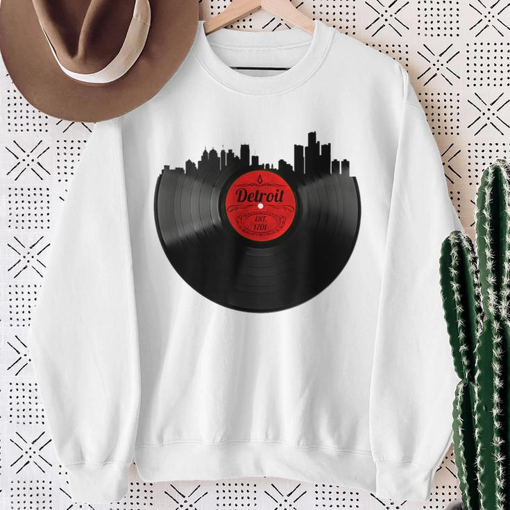 Detroit Vintage Michigan Skyline Vinyl Record Sweatshirt Gifts for Old Women
