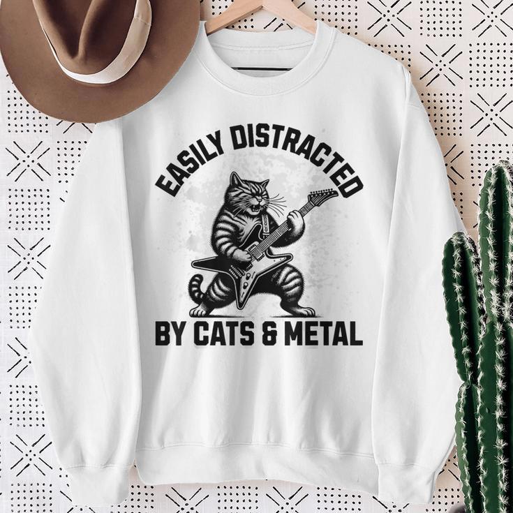 Easily Distracted By Cats And Metal Heavy Metalhead Sweatshirt Gifts for Old Women