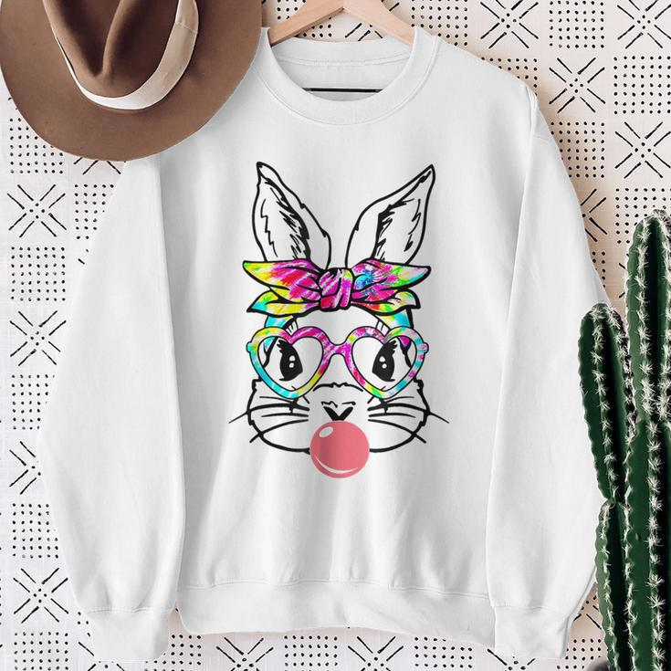 Easter Day Bunny With Bandana Heart Glasses Bubblegum Sweatshirt Gifts for Old Women