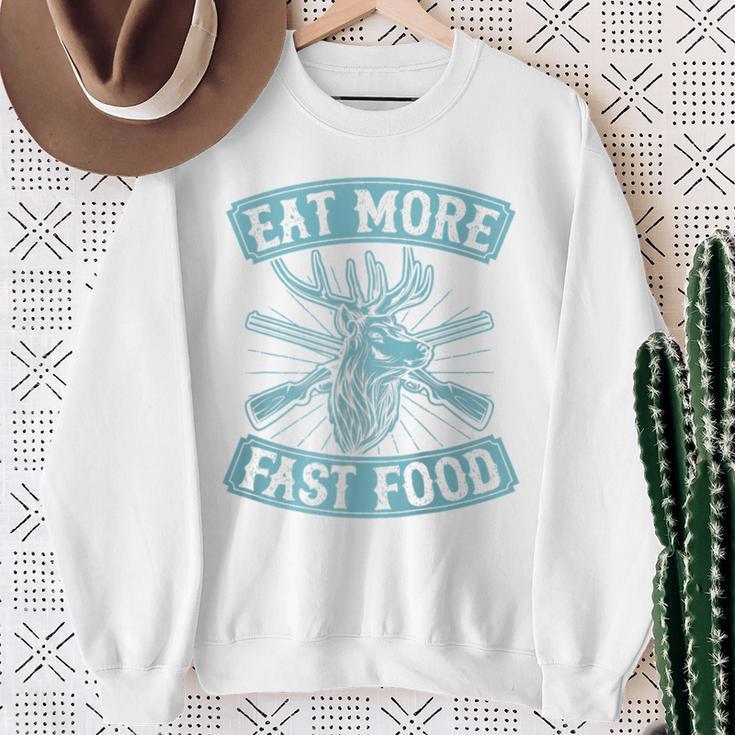 Eat More Fast Food Lustiger Hirsch Jagd Papa Witz Raglan Sweatshirt Geschenke für alte Frauen