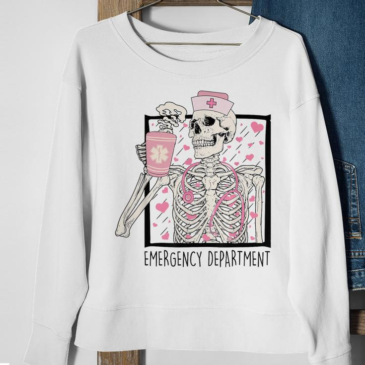 Emergency Department Valentines Day Skeleton Drinking Coffee Sweatshirt Gifts for Old Women