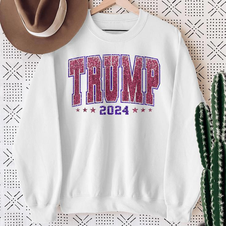 Faux Sequins Trump 2024 President Make America Trump Again Sweatshirt Gifts for Old Women