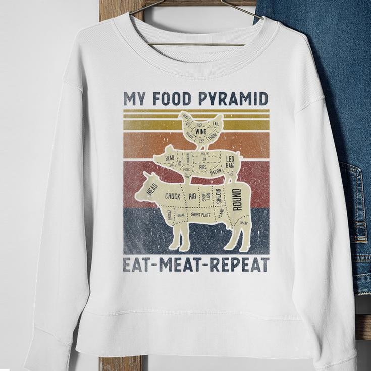 My Food Pyramid Eat Meat Repeat Retro Vintage Bbq Joke Sweatshirt Gifts for Old Women