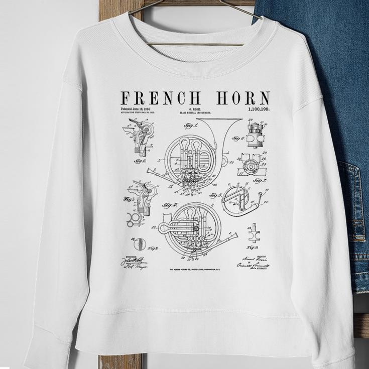 French Horn Old Vintage Antique Patent Drawing Print Sweatshirt Gifts for Old Women