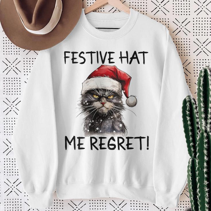 Christmas Cat Santa Hat Festive Hat Me Regret Sweatshirt Gifts for Old Women