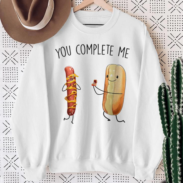 Couples You Complete Me Hot Dog And Hot Dog Bun Sweatshirt Gifts for Old Women