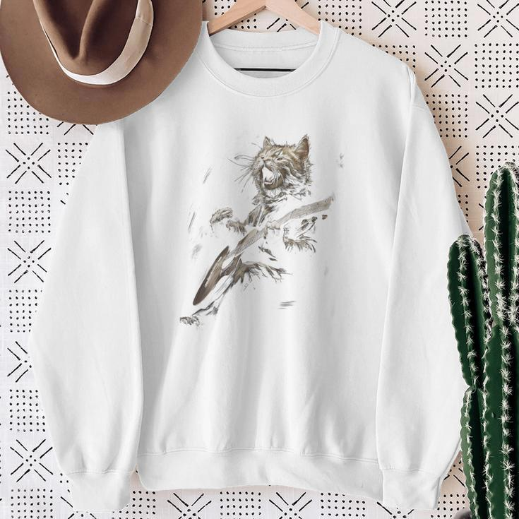 Rock Cat Singing And Playing Guitar Sweatshirt Gifts for Old Women