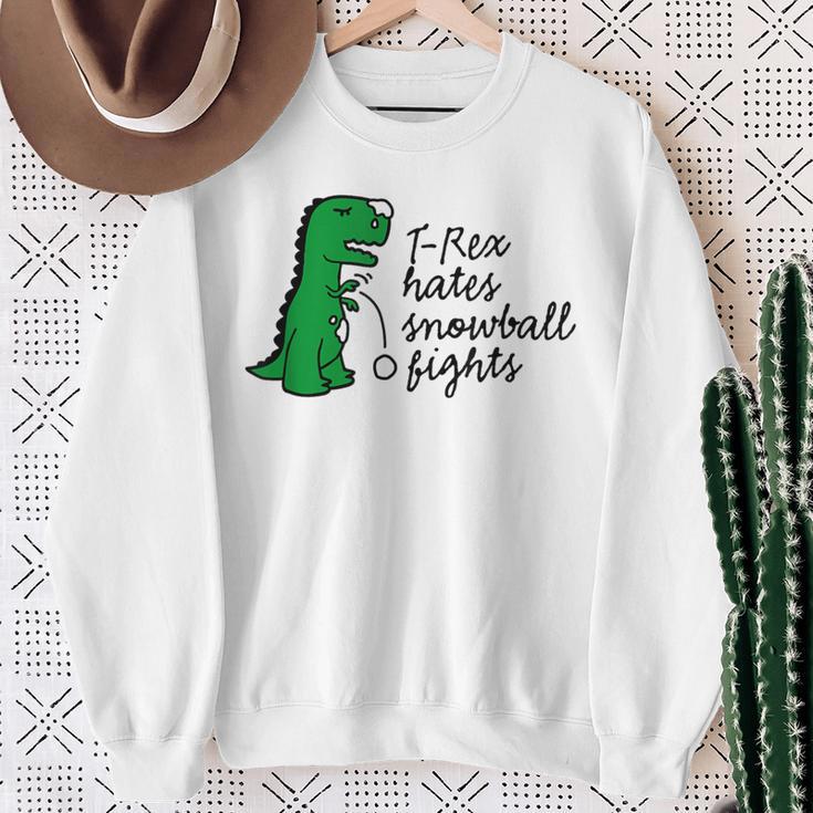 T-Rex Hates Snowball Fights Dinosaur Winter Sports Sweatshirt Gifts for Old Women