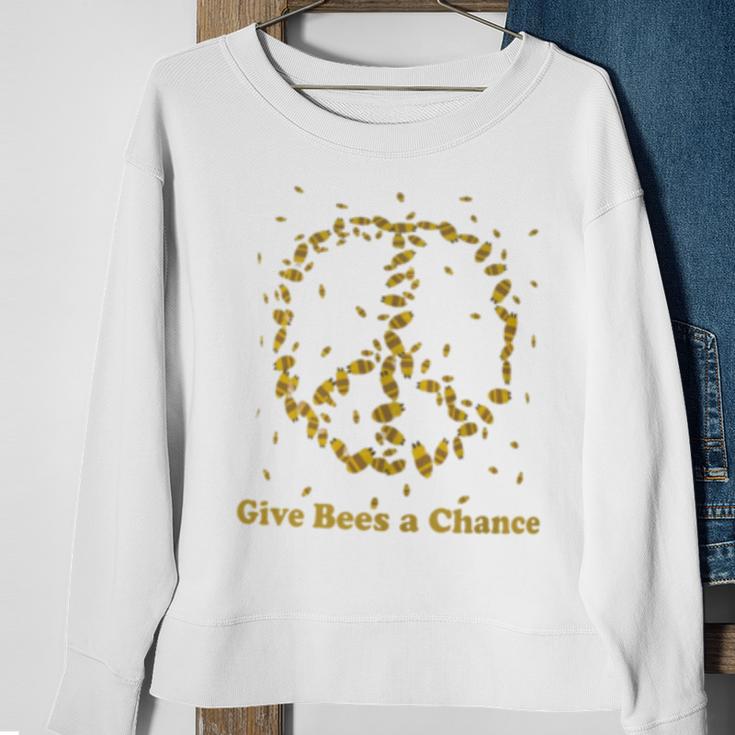 Give Bees A Chance Peace Sign Sweatshirt Gifts for Old Women