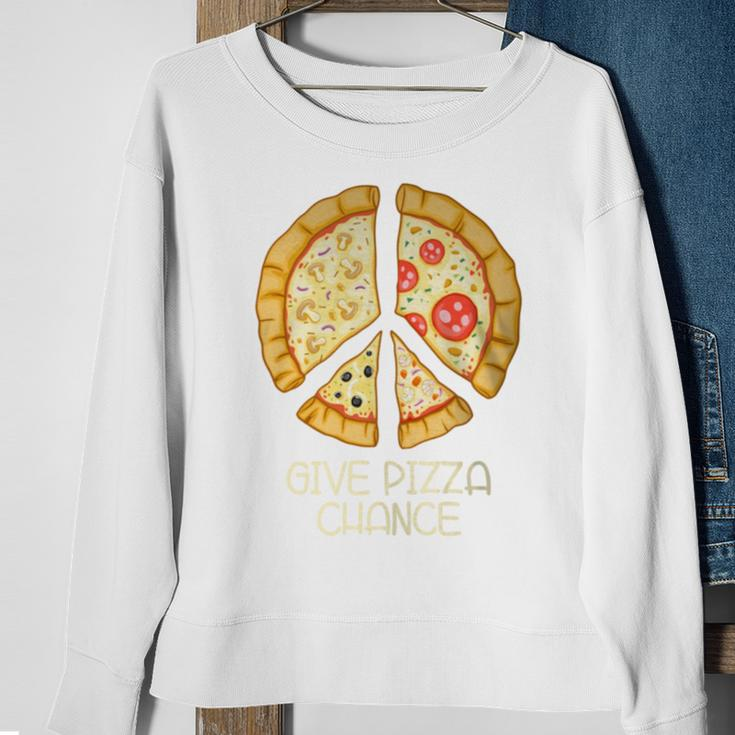 Give Pizza Chance Pizza Pun With Peace Logo Sign Sweatshirt Gifts for Old Women