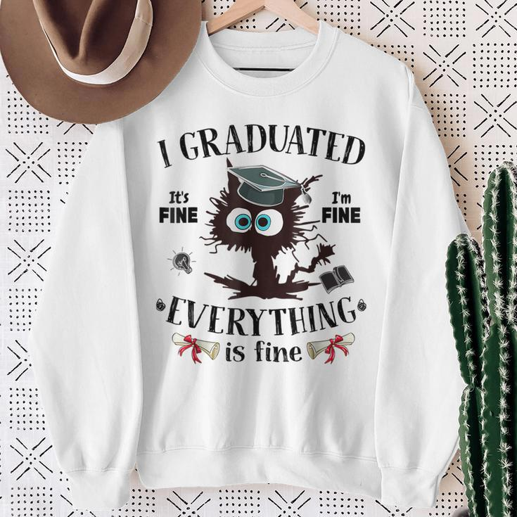I Graduated Graduate Class 2024 Black Cat Graduation Sweatshirt Gifts for Old Women