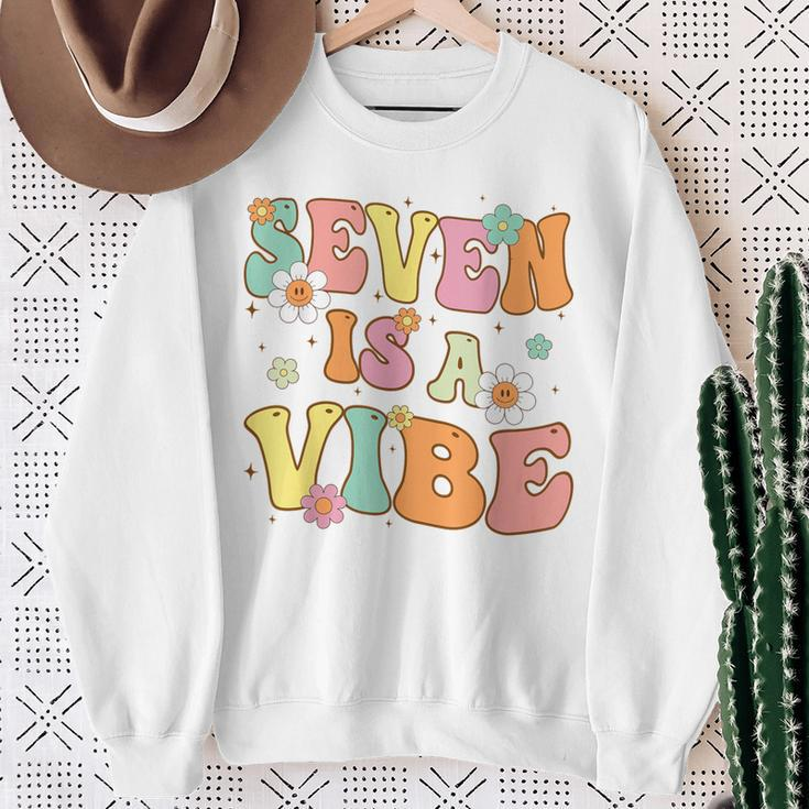 Groovy 7Th Birthday Seven Is A Vibe 7 Year Old Girls Boys Sweatshirt Gifts for Old Women