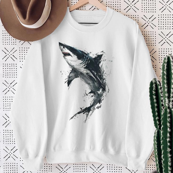 Hai Malerei Kunst Abstrakte Tierzeichnung Grafik Hai Sweatshirt Geschenke für alte Frauen