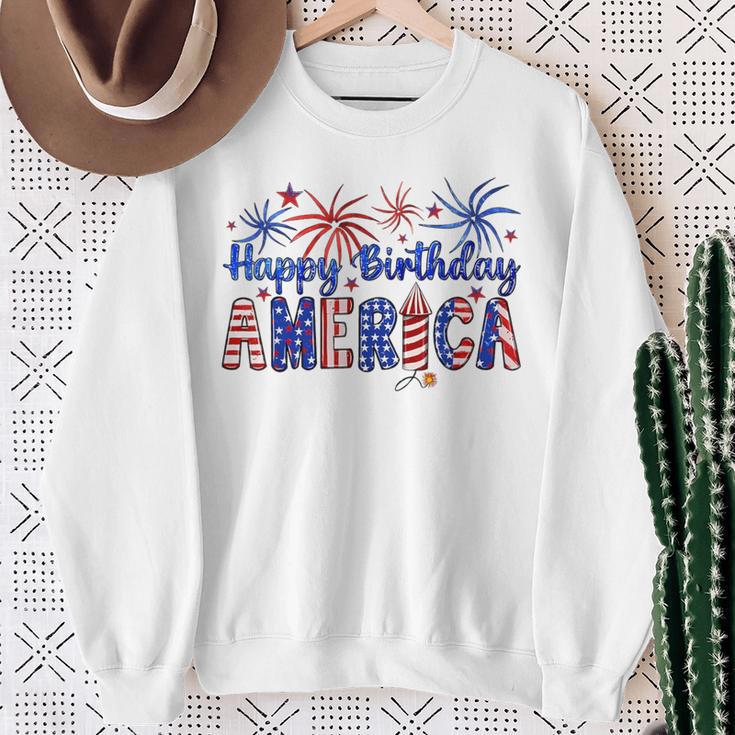 Happy Birthday America Firework Usa Flag 4Th Of July Freedom Sweatshirt Gifts for Old Women