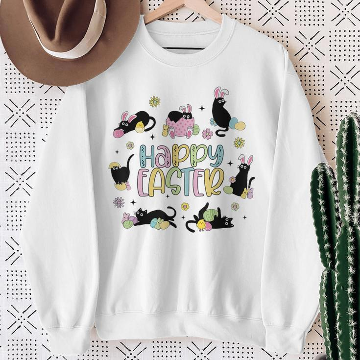 Happy Easter Cat Wearing Bunny Ear Bunny Cat Lover Sweatshirt Gifts for Old Women
