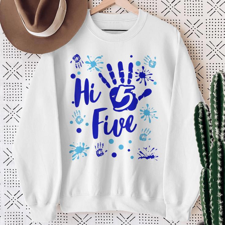 Hi Five Boy 5 Years Old Blue 5Th Birthday Family Party Sweatshirt Gifts for Old Women