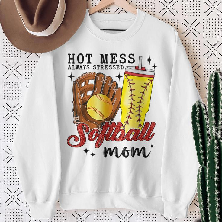 Hot Mess Always Stressed Softball Mom Sweatshirt Gifts for Old Women
