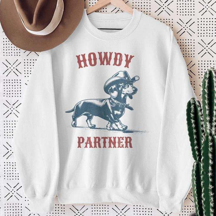 Howdy Partner Ready For Rodeo Cowboy Weenie Dachshund Sweatshirt Gifts for Old Women