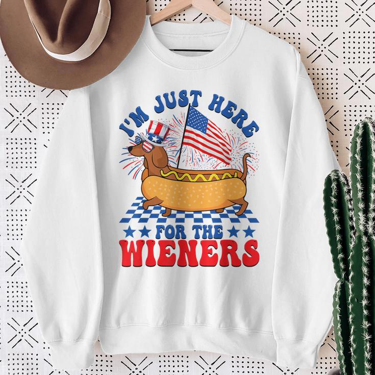 I'm Just Here For Wieners Dachshund Dog Hotdog 4Th Of July Sweatshirt Gifts for Old Women