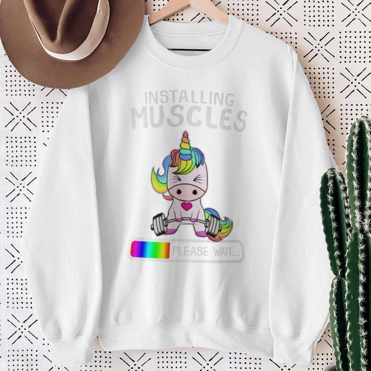 Installing Muscles Unicorn Weightlifting Sweatshirt Gifts for Old Women