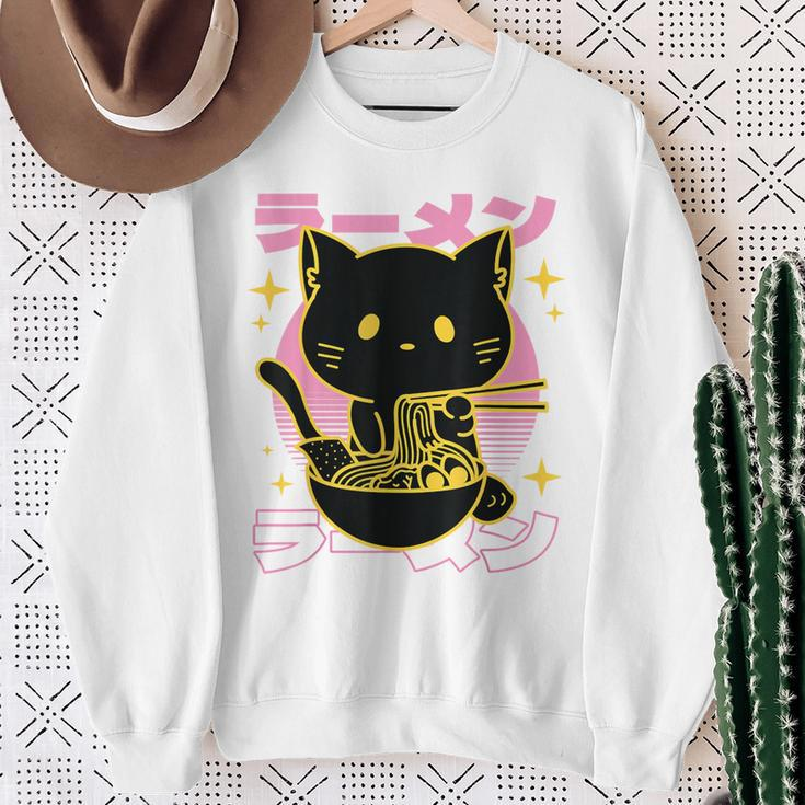Kawaii Cat Eating Ramen Noodles Anime Neko Girls Sweatshirt Gifts for Old Women