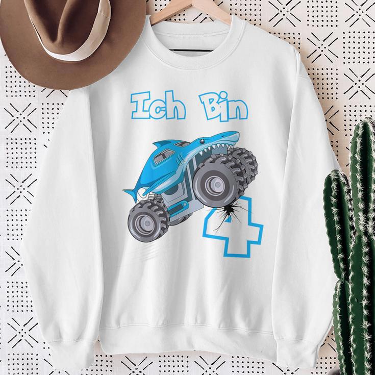 Kinder 4 Jahre Monster Truck Haifisch Geburtstag Junge Sweatshirt Geschenke für alte Frauen