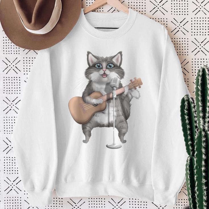 Kitty Cat Singing Guitar Player Musician Music Guitarist Sweatshirt Gifts for Old Women