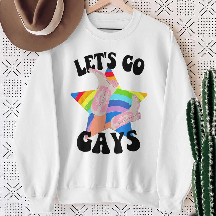 Let's Go Gays Lgbt Pride Cowboy Hat Retro Gay Rights Ally Sweatshirt Gifts for Old Women