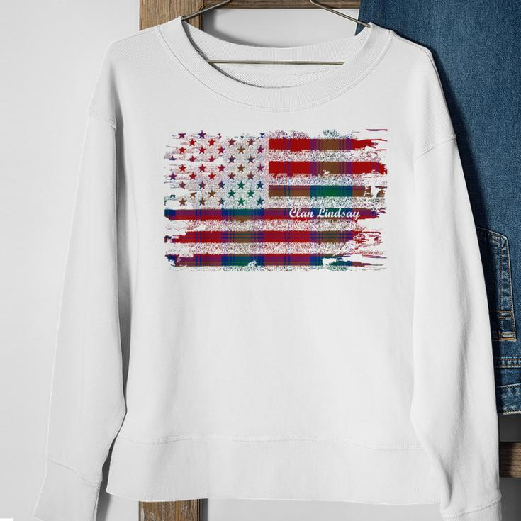 Lindsay Surname American Flag Scottish Clan Tartan Sweatshirt Gifts for Old Women
