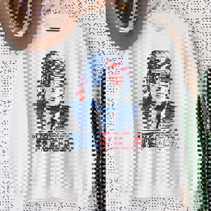 'Merica Trump Happy 4Th Of July Trump American Flag Sweatshirt Gifts for Old Women