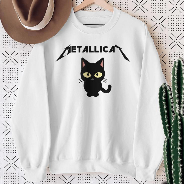 Metallicat Black Cat Lover Rock Heavy Metal Music Joke Sweatshirt Gifts for Old Women