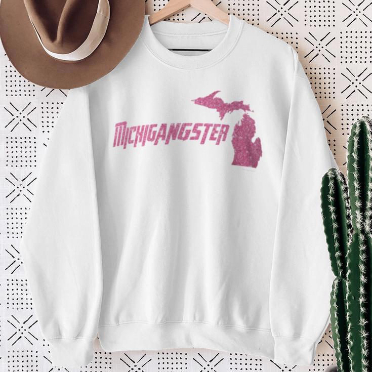 Michigangster Detroit Michigan Midwest Mitten Sweatshirt Gifts for Old Women