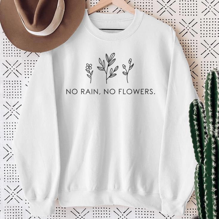 No Rain No Flowers For Our Planet Handdrawn Plants Sweatshirt Gifts for Old Women