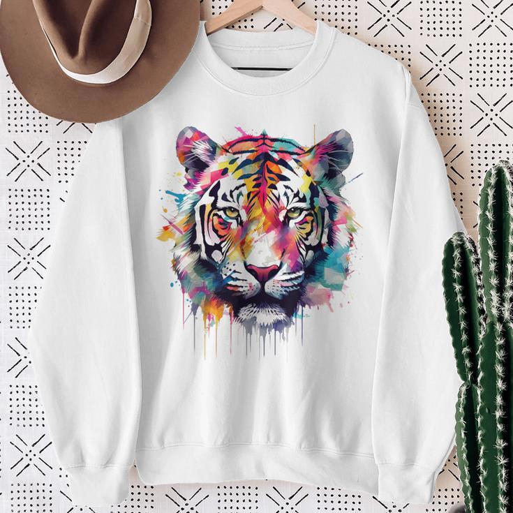 Obra De Arte De Tigre Colorido Animal Arte Tigre Camisa de entrenamiento Regalos para ancianas