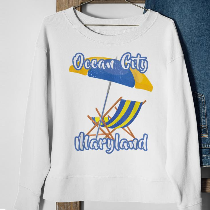 Ocean City Maryland Striped Umbrella Beach Chair Sweatshirt Gifts for Old Women