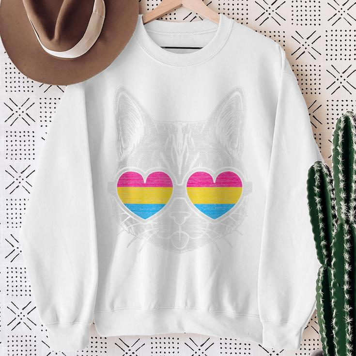 Pansexual Cat With Glasses Lgbt Pride Sweatshirt Gifts for Old Women
