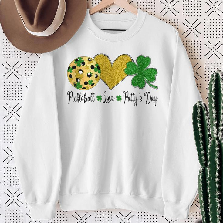 Peace Love Patty's Day Pickleball Shamrocks St Patrick's Day Sweatshirt Gifts for Old Women