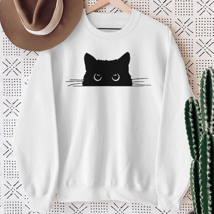 Pocket Black Cat Lover Women Sweatshirt Gifts for Old Women