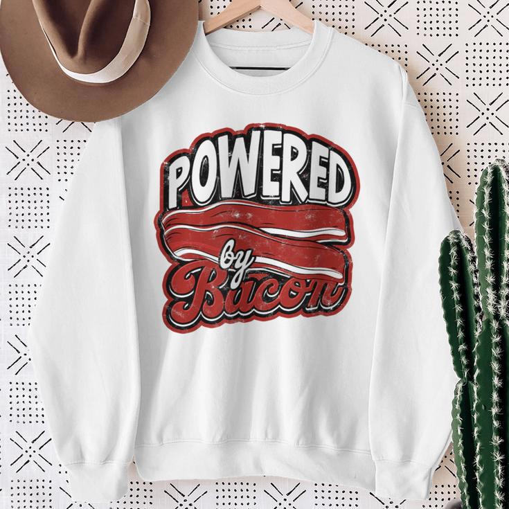 Powered By Bacon Morning Bread And Butter With Bacon Sweatshirt Gifts for Old Women