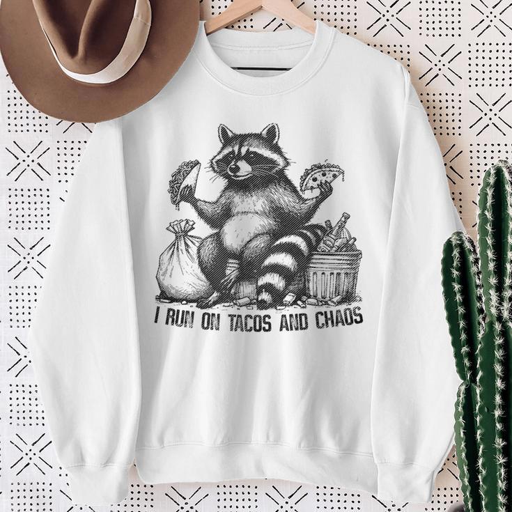 Raccoon Tacos And Chaos Mexican Food Lover Quote Sweatshirt Gifts for Old Women