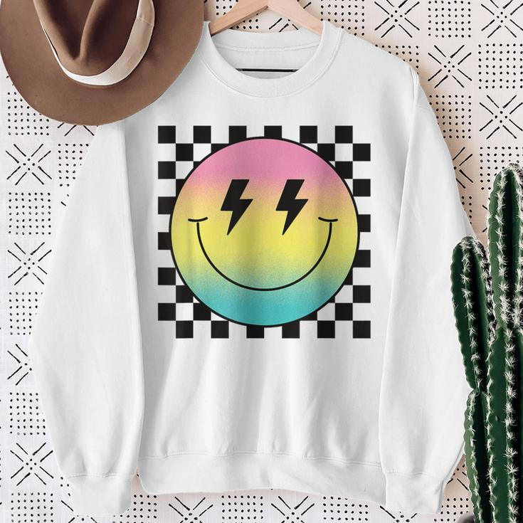 Rainbow Smile Face Cute Checkered Smiling Happy Face Sweatshirt Gifts for Old Women