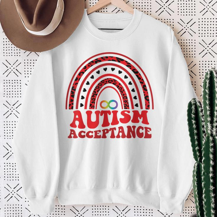 Red Instead Autism Awareness Acceptance Education Teacher Sweatshirt Gifts for Old Women