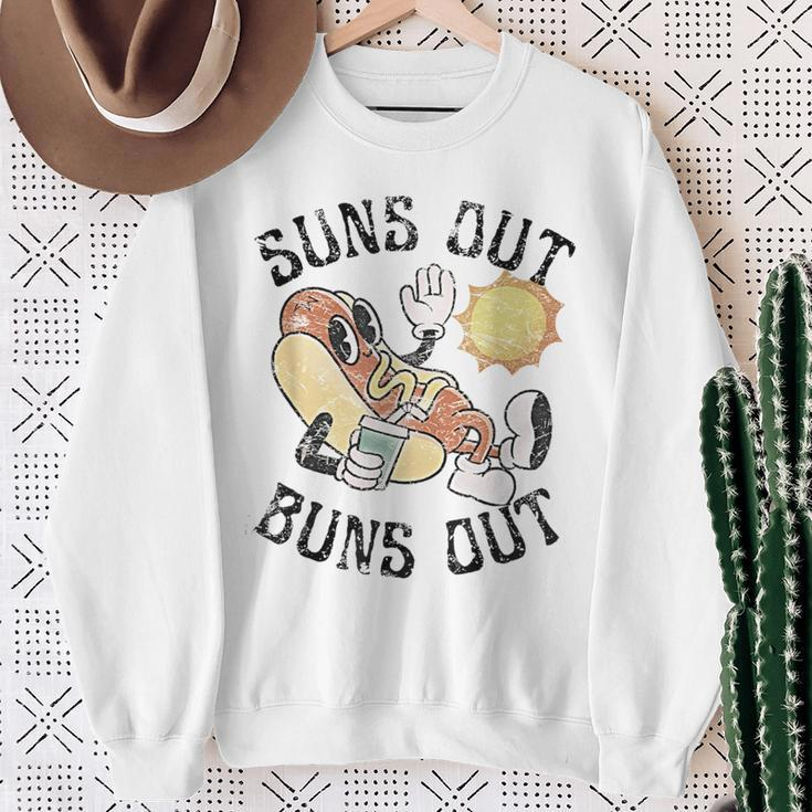 Retro Suns Out Buns Out Cute Hot Dog Bbq Fourth Of July Sweatshirt Gifts for Old Women