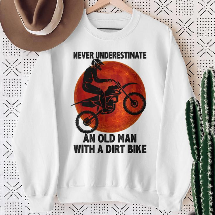 Retro Sunset Never Underestimate An Old Man With A Dirt Bike Sweatshirt Gifts for Old Women