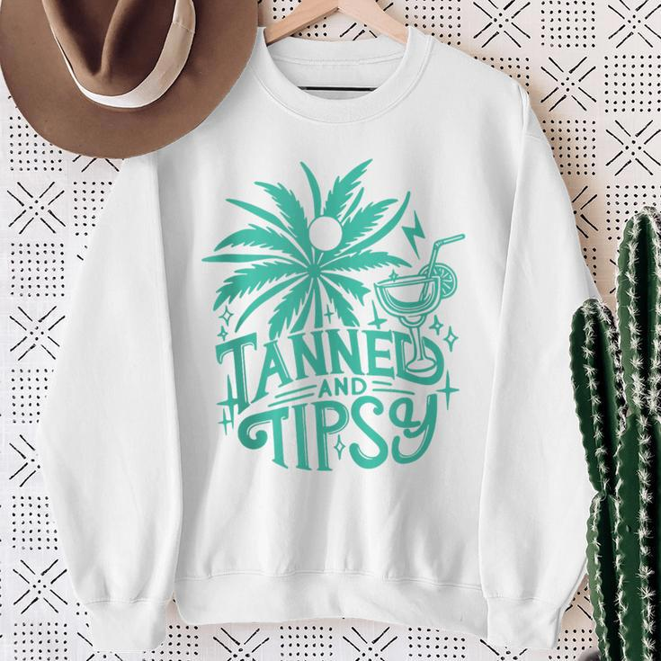 Retro Tanned And Tipsy Beach Summer Vacation Sweatshirt Gifts for Old Women
