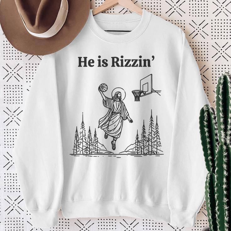 He Is Rizzin Basketball Jesus Easter Christian Sweatshirt Gifts for Old Women