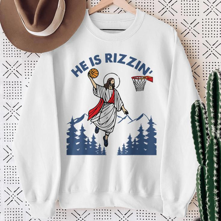 He Is Rizzin Jesus Basketball Easter Religious Sweatshirt Gifts for Old Women