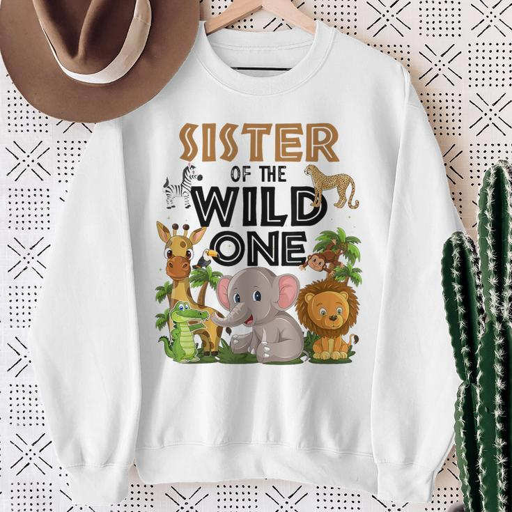 Sister Of The Wild One Birthday 1St Safari Jungle Family Sweatshirt Gifts for Old Women